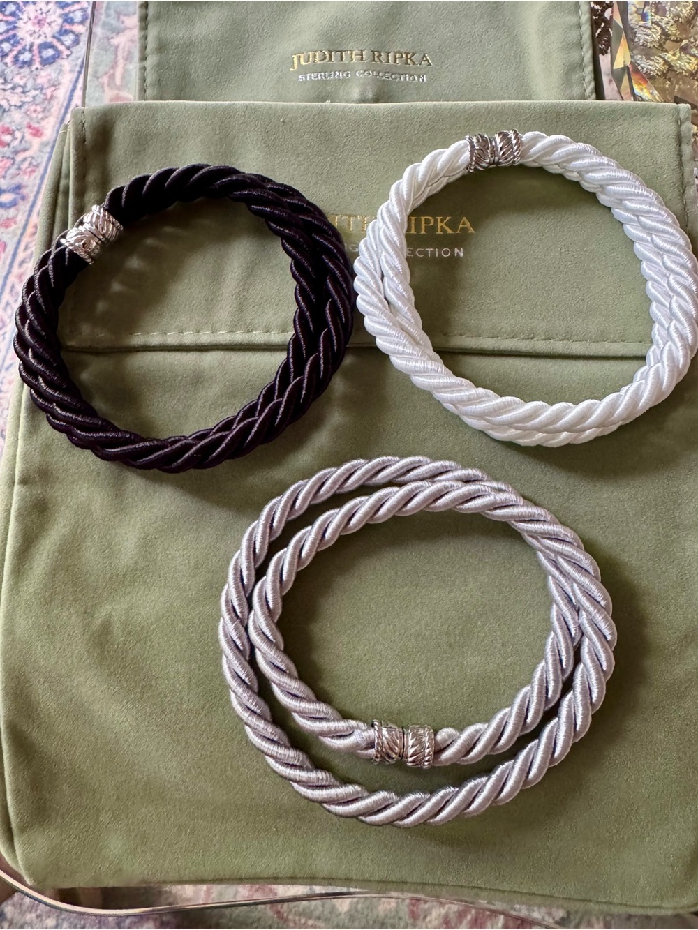 Judith Ripka Twisted Silk Cable Cords Set in Black, White & Silver